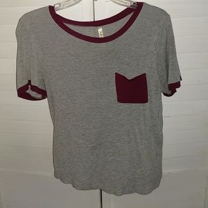 Burgundy/Maroon & Gray Short Sleeve T-Shirt